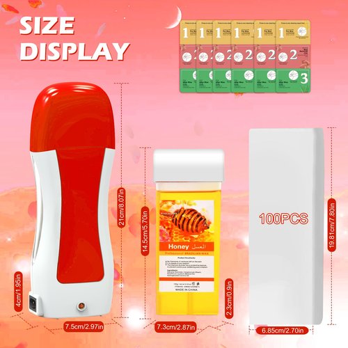 Roll on Wax Kit, Honey Waxs Roller Waxing Kit for Hair Removal, Soft Depilatory Waxs for Sensitive Skin, Roll Wax Warmer for Women & Men