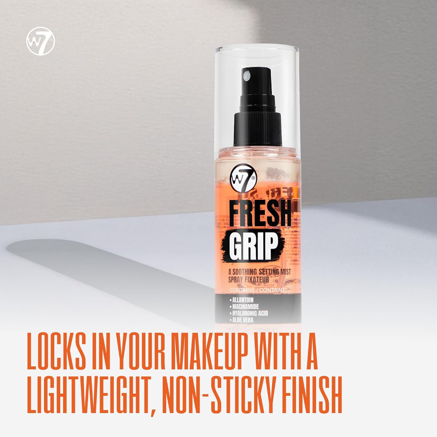 W7 Fresh Grip Setting Spray - Hydrating Bi-Phase Formula with Hyaluronic Acid & Vitamin E, 3.38 fl oz