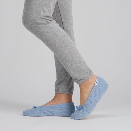 isotoner Women's Diamond Microterry Gemma Ballerina Slippers with Memory Foam Comfort and Genuine Suede Sole, Blue Fog Diamond, 5-6