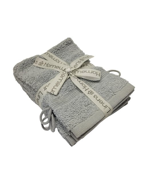 Homewear High Rise Stripe 6 Pack 6 x 8.5 Wash Mitt Set, Low Twist, Highly Absorbent, Gentle Hand and Face Cloth, European Style with Loop, Grey