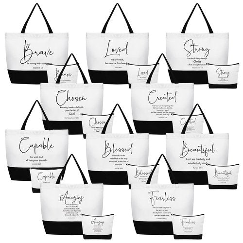Abbylike 20 Pcs Christian Easter Gift Bags Bible Verse Tote Bag Religious Cosmetic Makeup Bag Inspirational Gifts for Women Mothers (Bible Words English)