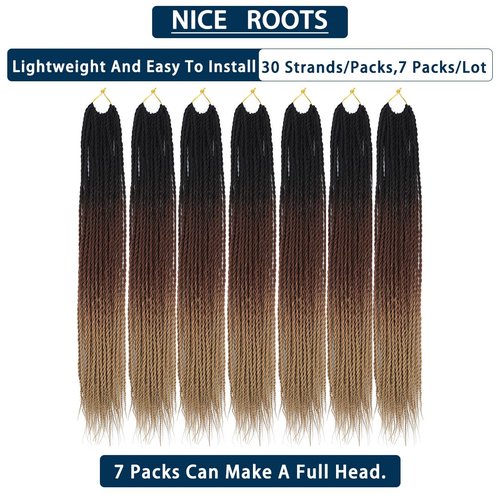 Crochet Braids Senegalese Twist Crochet Hair 7 Packs Pre Looped Micro Senegalese Twist Braiding Hair Ombre Crochet Braids for Women (24inch, 1B/30/27)