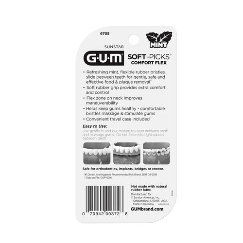 GUM Soft-Picks Comfort Flex, Mint, Easy to Use Dental Picks for Teeth Cleaning Health, Disposable Interdental Brushes with Convenient Carry Case, Dentist Recommended, 80 Count (Pack of 4)