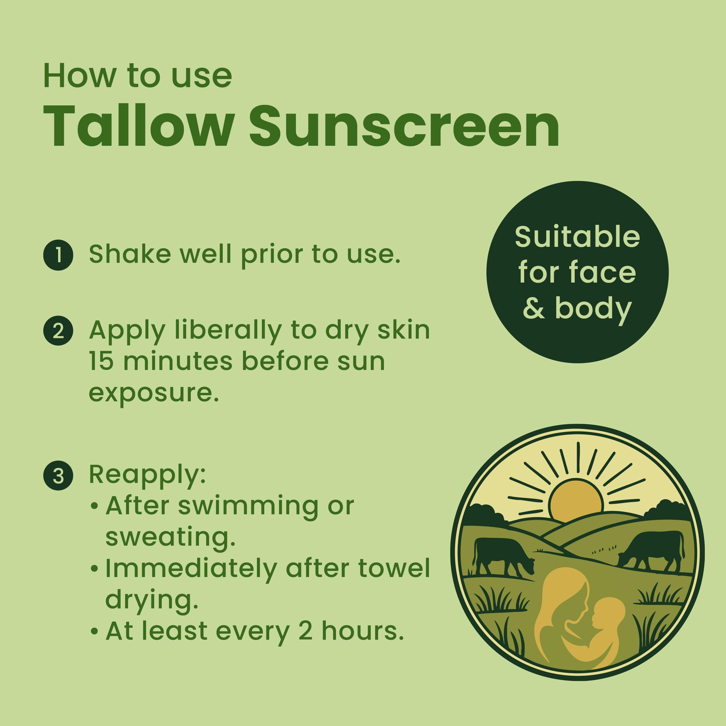 100% Mineral Sunscreen SPF 50 with Non-Nano Zinc Oxide — Reef Safe UVA/UVB Broad Spectrum Sunblock, Water Resistant 80 Min, Moisturizing Tallow Lotion for Face & Body, 3.4 fl oz