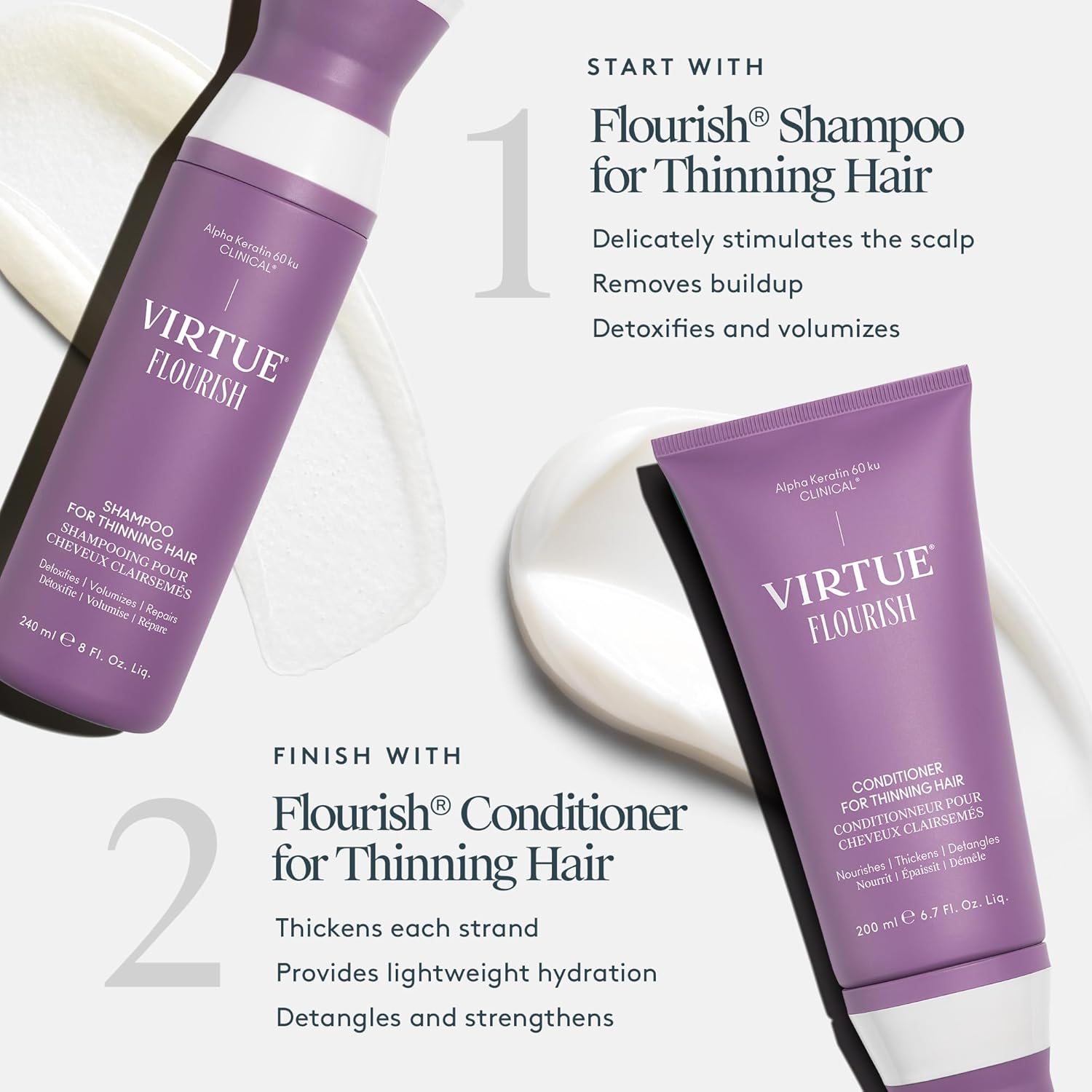 VIRTUE Flourish Conditioner - Sulfate-Free Hair Growth for Fine or Thinning Hair | Detangles & Thickens