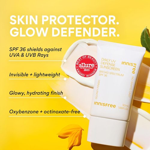 Innisfree Daily UV Defense SPF 36 | Lightweight Korean Face Sunscreen with Invisible Finish, No White Cast
