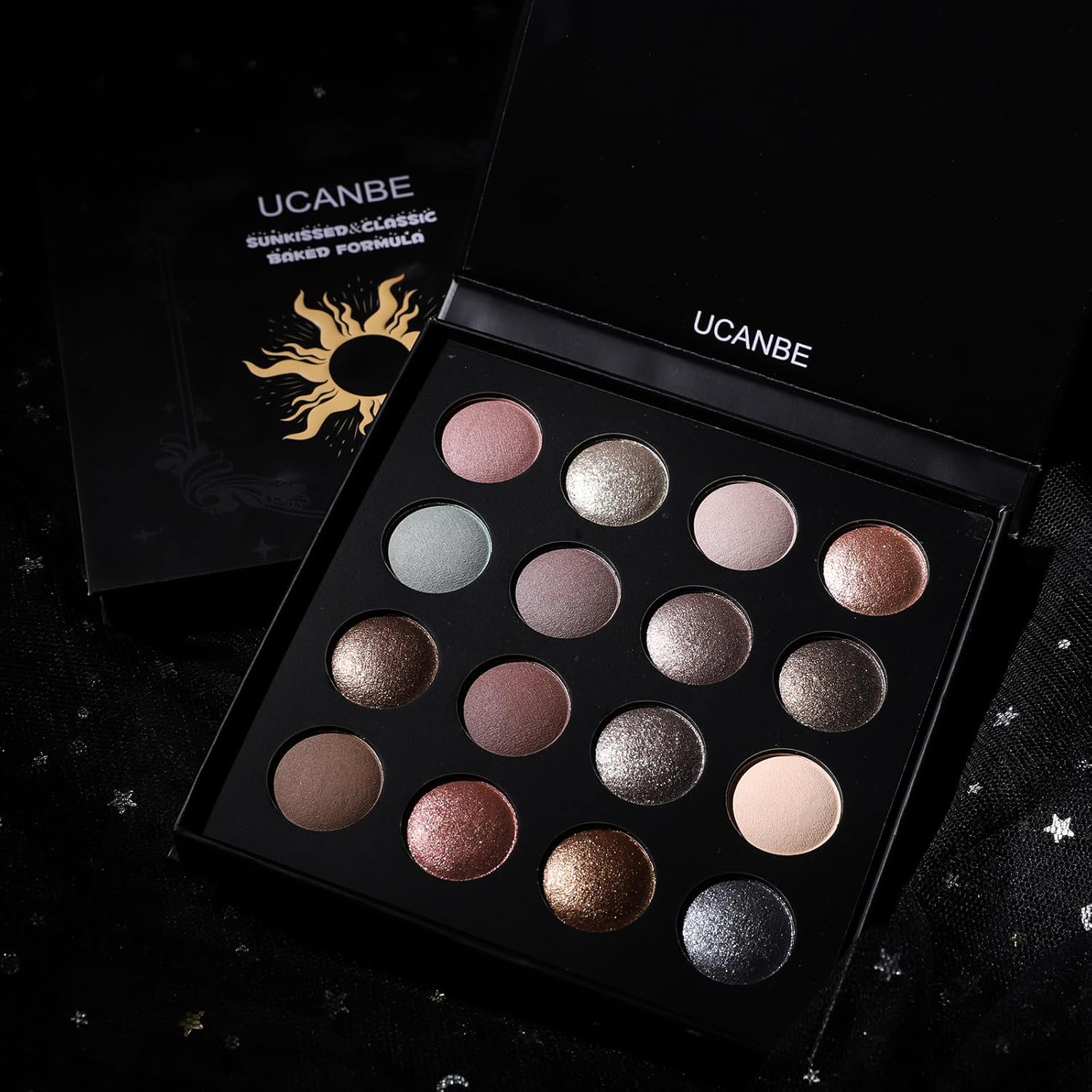 UCANBE Baked Eyeshadow Palette - 16 Highly Pigmented Nude Colors with Matte & Glitter Finish