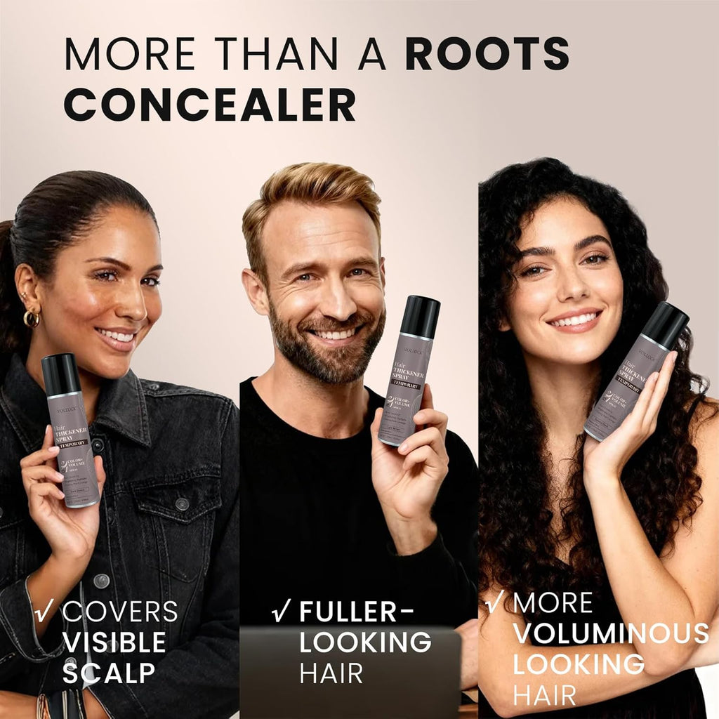 VOLLUCK Root Touch Up Hair Color Spray - Ammonia-Free, Quick Drying Grey Coverage for Men & Women | Black
