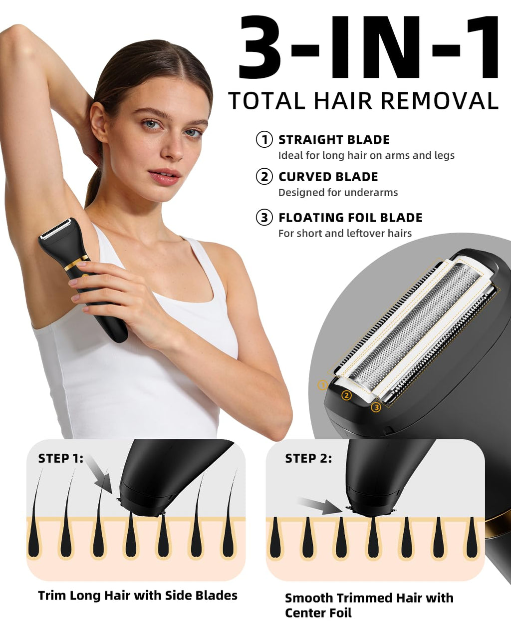 Ufree Bikini Trimmer - Electric Razor for Women | Rechargeable & Waterproof Body Hair Shaver - Black