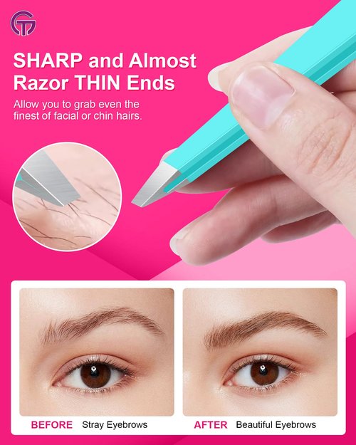 Expert Eyebrow Hair Removal Tweezer with Leather Case, GlamTweeler High Precision Slant Tip Stainless Steel Tweezers for Men and Women (Robin's Egg Blue)