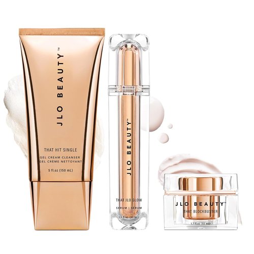JLO BEAUTY Starter Skin Care Kit - 3 Piece Facial Set with Cleanser, Serum & Moisturizer | Daily Routine for Women