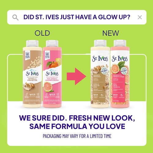 St. Ives Body Wash Variety 2-Pack, Soothing Oatmeal & Shea Butter + Exfoliating Pink Lemon & Mandarin Orange, 100% Natural Extracts, Cruelty-Free, 22 Oz Ea