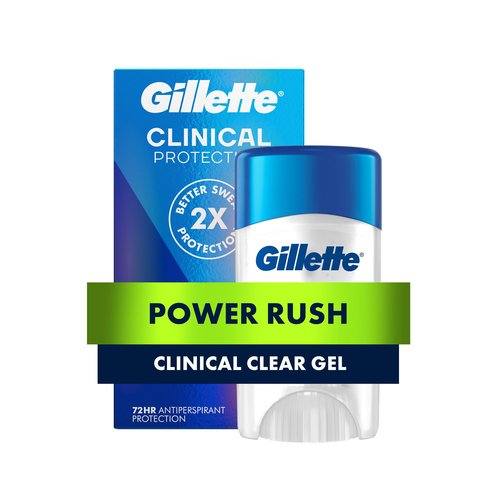 Gillette Clinical Antiperspirant and Deodorant for Men, 72hr Sweat & Odor Protection, Long Lasting Freshness, Anti-White Mark Technology, Clear Gel, Power Rush Scent, 1.6 oz