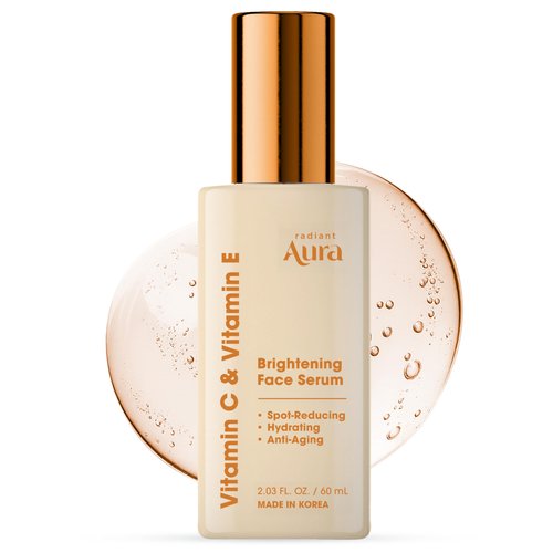 Radiant Aura Vitamin E & C Serum For Face – Dermatologist Tested, Anti Aging, Korean Skin Care – Revives Tired Skin, Smooths Fine Lines, Lightweight Hydration – Vegan, Clean Beauty – 2.03 Fl. Oz.