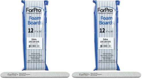 ForPro Nail Foam Boards, Zebra, 100/180 Grit, Double-Sided Manicure and Pedicure Nail Files, 7” L x .75” W, 12-Count (Pack of 2)
