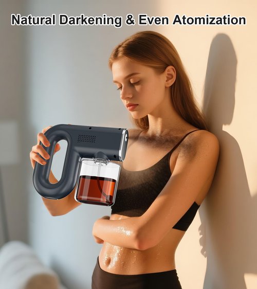 Portable Spray Tan Machine- Rechargeable Handheld Travel Spray Tan Gun for Home, Salon, DIY, Bodybuilding- Three Different Strength Spray Levels-Long Battrey Life- Include 380ml Bottle & Type-C Cable