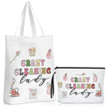 Clysee Housekeeping Week Gifts Housekeeper Appreciation Gifts Supplies Cleaning Bags for Housekeepers Custodian Cleaning Makeup Bag Cosmetic Pouch Canvas Tote Bag(2 Pcs,White)