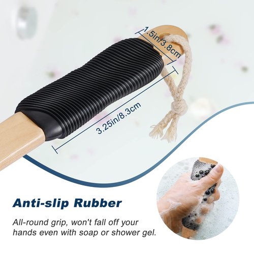 Long Handle Ergonomically Back Scrubber/Brush for Shower, Double Sided Exfoliating Body Scrubber for Women and Men (Black)