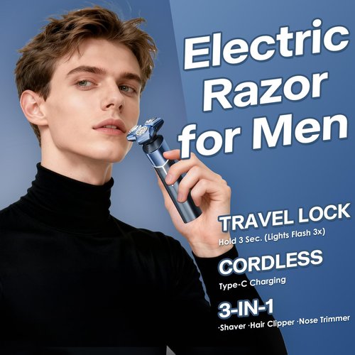 MALEGEBAZ Electric Razor for Men: 3-in-1 Shaver with Hair Clipper and Nose Trimmer - 3D Floating Heads, USB-C Charging, IPX8 Waterproof - for Face, Beard, Body and Travel, Valentines Day Gifts for Him