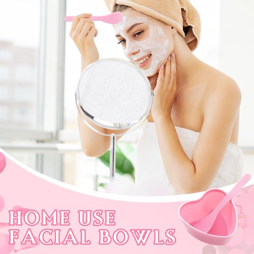 Teenyyou 5 Sets Facial Bowls Plastic Heart Shaped Facial Mask Mixing Set with Spatula Pink Facemask Bowl DIY Skin Care Mixing Tool Kit Esthetician Supplies for Lady Women Home Beauty Salon