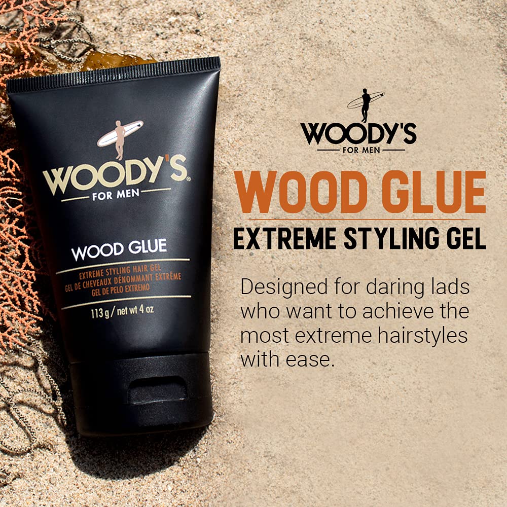 Woody's Wood Glue Extreme Hold Hair Gel for Men - Strong Hold, Non-Flaking, High Shine, 4 oz