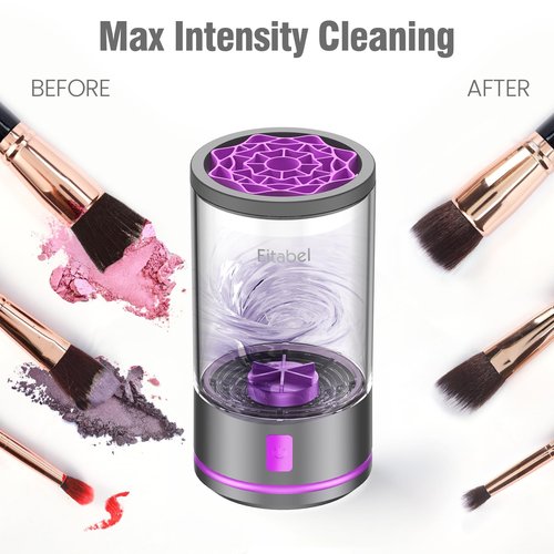 EITABEL Makeup Brush Cleaner machine, 2 in 1 Makeup Brush Cleanser & Washer, 7000 RPM High-Speed Deep Cleaning, Portable Automatic Cosmetic Brush Cleaner for Foundation Brush Sponge, Purple