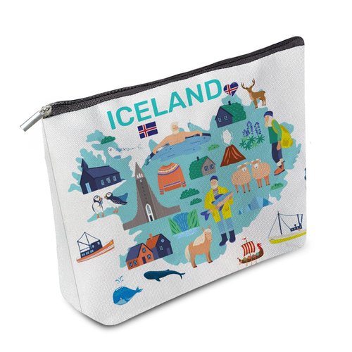 Odebyata Iceland Travel Souvenir Makeup Bag, Iceland Themed Lovers Cosmetic Bag for Besties Girls Friends Travel Lovers,Toiletry Organizer Zipper Bags for Icelands Traveler