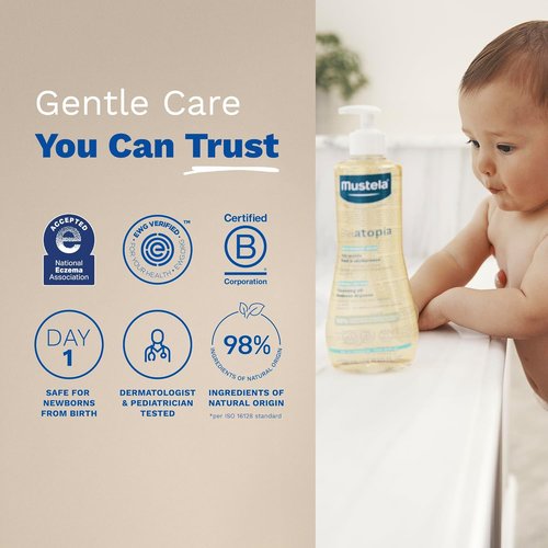 Mustela Stelatopia Cleansing Oil - Eczema-Prone Baby Body Wash with Natural Oils - 16.9 fl. oz.