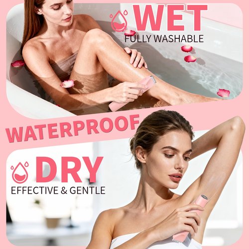 Beanify 2-in-1 Electric Shaver & Bikini Trimmer with LED Display for Women & Men，IPX7 Waterproof Wet/Dry Electric Razor with Dual Head, Rechargeable Painless Body & Facial Hair Remover, Travel-Size