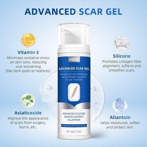 Silicone Scar Gel for Old and New Scars, Stretch Marks & Acne Scar Removal, Advanced Silicone Scar Cream for Surgical, Burn, Keloid, Injury & Acne Scars, Fast Absorbing Gel, 1.76 oz (50ml)