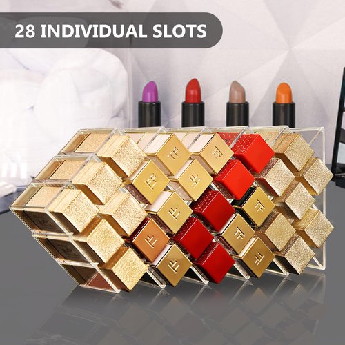 LYTDMSKY Acrylic Lipstick Holder, Clear Perfume Organier 28 Slots, Lip Gloss Organier, Stackable Fish Shape Lipstick Tower, Display Case for Mini Rollerball Perfume