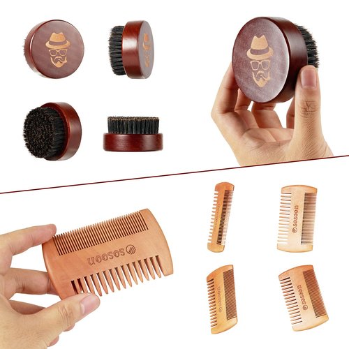 Beard Brush, Pure Boar Bristle Black Walnut Wood Beard Comb Brush for Men To Tame and Soften Your Facial Hair