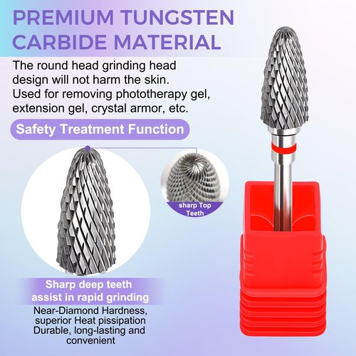 Fantexy 3/32" Carbide Nail Drill Bit - Remove Acrylic Hard Gels Quickly and Safely,Professional Cone Tungsten Drill Bits Set Nail File Acrylic for Manicure,Pedicure,Cuticle Cleaner(Fine - F)