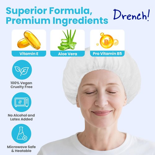 Drench No Water Hair Washing Cap - Waterless Shower Caps with Shampoo and Conditioner - Disposable Rinse Free Wash Aids - Ideal for Elderly and Disabled - Pack of 18