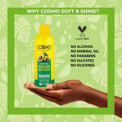 Cosmo Soft & Shine Shampoo - Hydrating Avocado & Shea Butter, 16.2 fl. oz | Paraben-Free, Sulfate-Free, Daily Use