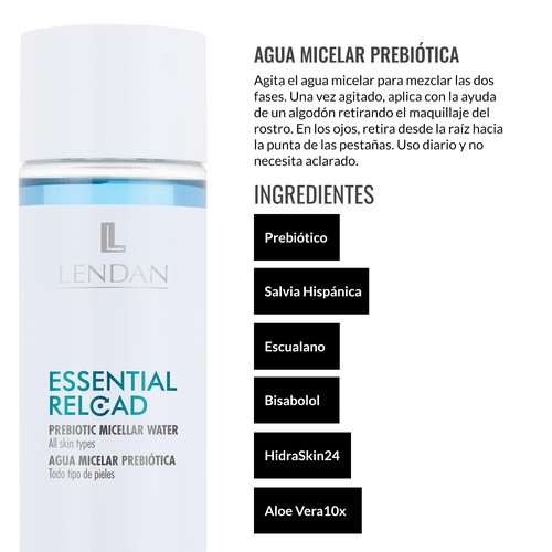 LENDAN - Micellar Water - Essential Reload Prebiotic - 200 ml - for All Skin Types - Alcohol and Paraben-Free Makeup Remover - Gentle Cleansing - with Prebiotic Ingredients