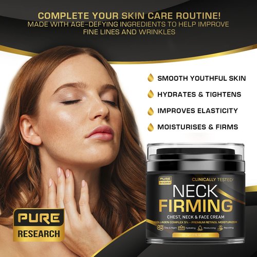 PURE RESEARCH Neck Firming Cream - Anti-Wrinkle Moisturizer for Face, Neck & Décolleté - Hydrating & Lifting