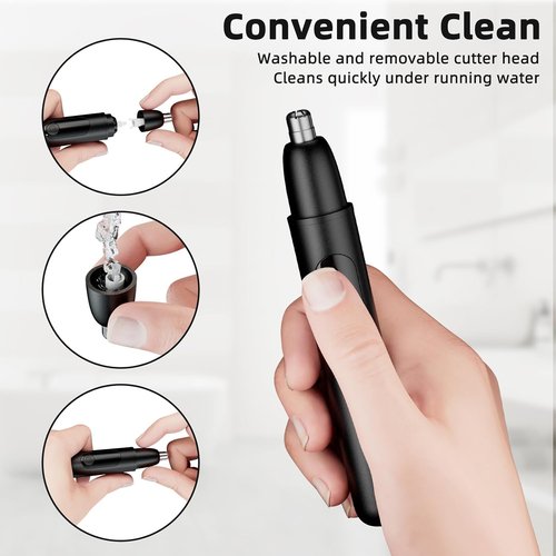 Smity Nose Hair Trimmer - Rechargeable Cordless Dual Edge Blades with LED Light | Painless Grooming Tool for Men & Women (Black)