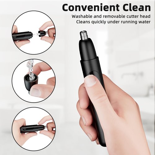 Smity Ear and Nose Hair Trimmer Professional Painless Eyebrow Trimmer for Men and Women Battery-Operated Dual-Edge Blades Built-in LED Light (Black)