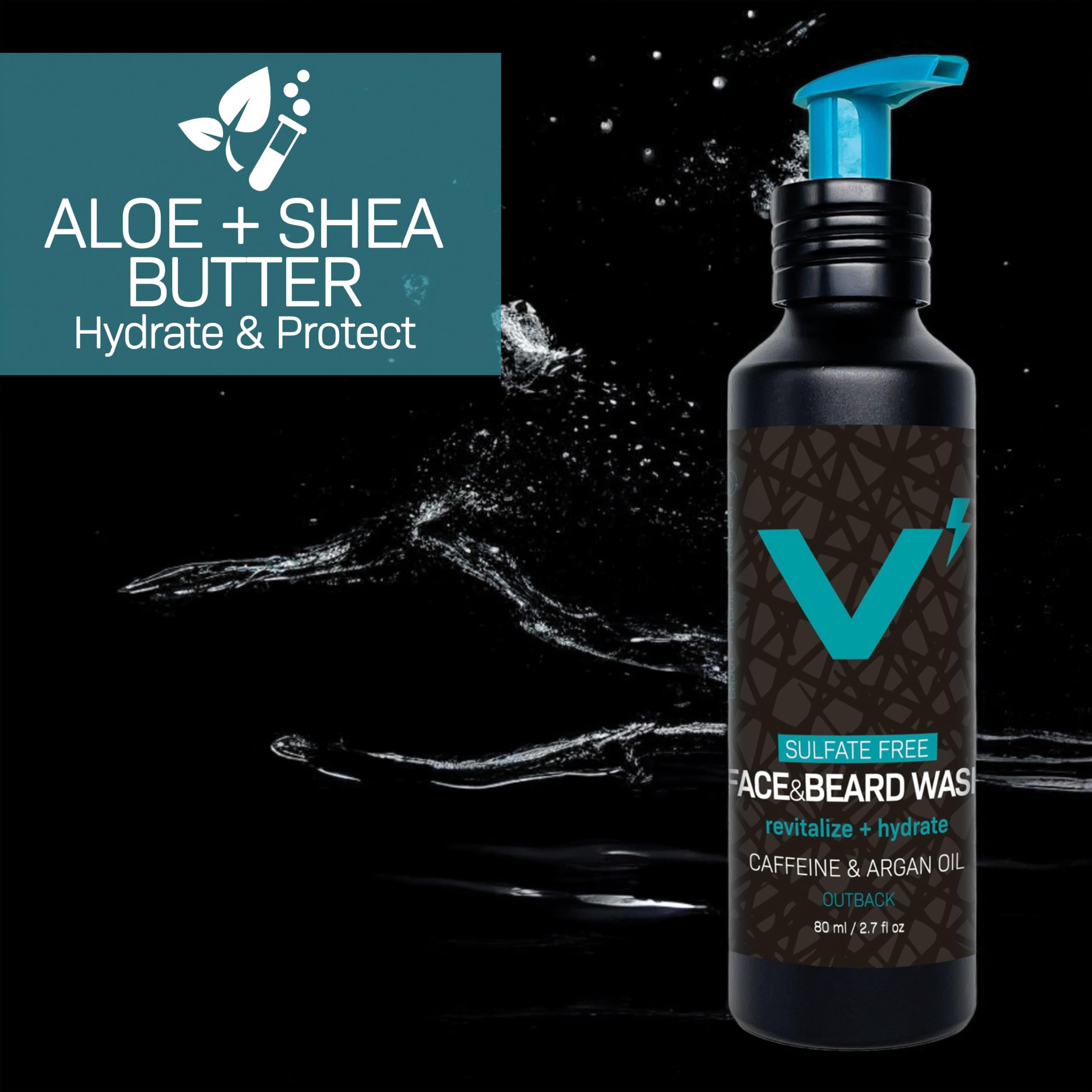 VOLT Face & Beard Wash for Men, Sulfate Free Cleanser with Shea Butter, Argan Oil & Caffeine, Plant Based, Hydrating & Conditioning, Outback Sandalwood Scent, Refillable Aluminum Bottle, 5 Oz Bottle