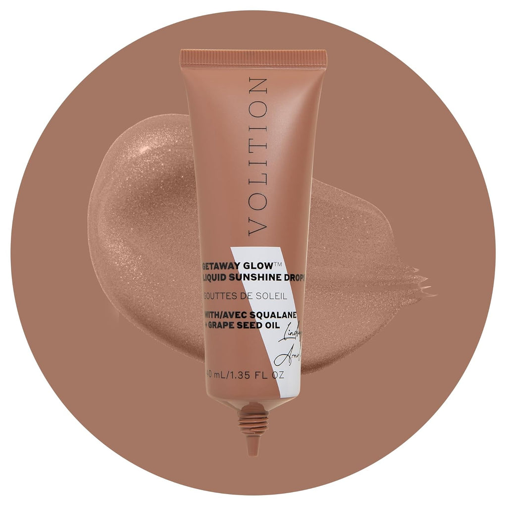 Volition Beauty Getaway Glow Liquid Sunshine Drops - Instant Bronze & Shimmer | Vegan Squalane & Grape Seed Oil | Hydrates & Smooths All Skin Tones