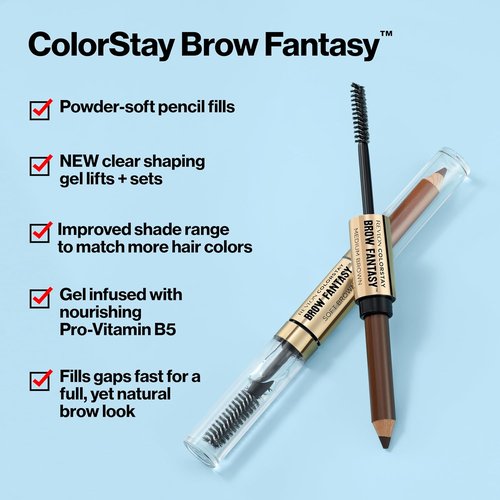 Revlon ColorStay Brow Fantasy - All-In-One Eyebrow Powder Pencil & Shaping Gel, 16HR Smudge-Proof, Dark Brown