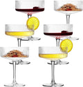 Skiennix 6 Pcs Ribbed Coupe Cocktail Glass Set - Elegant 10 oz Hand Blown Martini Glasses with Gift Box