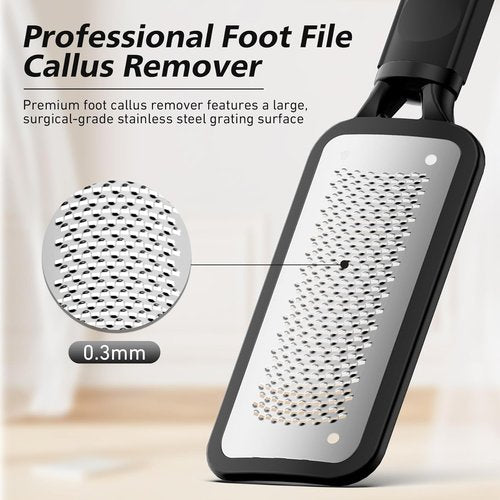 BALUCA Professional Foot File & Callus Remover - Stainless Steel Pedicure Tool for Soft Feet | Black