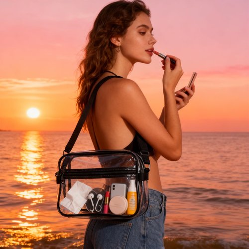 TotePrint Transparent Colorful Iridescent PVC Crossbody Bag, Girl Purse Cosmetic Storage Bag 10.2 x 7.48 x 2.95 inches (A230084-1012-0)