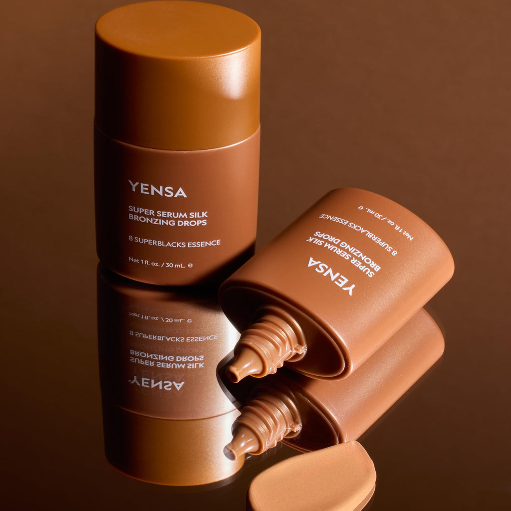 YENSA Super Serum Silk Bronzing Drops for Face - Liquid Bronzer Drops Enriched with Bakuchiol, Ferulic Acid & Super Oils - Hydrates & Nourishes with a Subtle Shimmer Finish - Universal Shade (1 Fl oz)