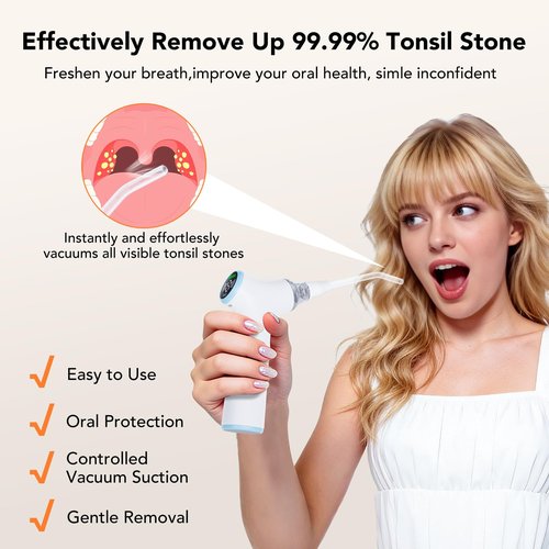 Electric Tonsil Stone Remover Vacuum – 8 Suction Levels with LED Light, Safety Pause Button & Oral Protection | High-Precision Tonsil Stone Removal Kit with 13 Attachments for Painless Cleaning