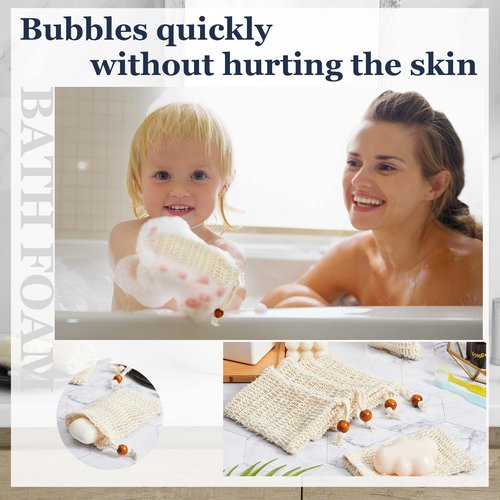 Cunhill 40 Pack Soap Saver Bag Exfoliating Soap Pouch with Drawstring Bar Wooden Bead Foaming and Drying Exfoliating Net for Bath and Shower (4.7x7.1 Inch)