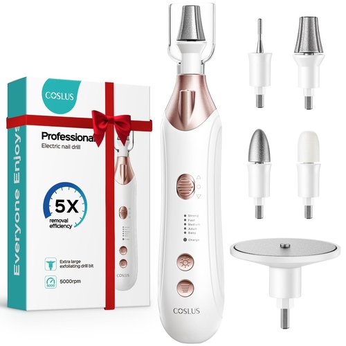 COSLUS C43 Professional Manicure Pedicure Kit, 5-in-1 Electric Nail File for Toenail Hand Feet Care - Wider Grinder for Thick Nails, Cordless, 5 Speed, for Men Women Seniors Home Salon, White (END10)