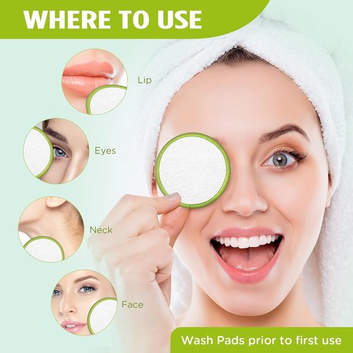 Skiennix Reusable Makeup Remover Pads - 100% Organic Cotton, Eco-Friendly & Washable | 16 Pack with Storage Box